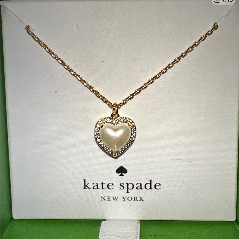 NWT kate spade My Love Pave Faux Pearl Heart Necklace and Earrings in boxes - Picture 7 of 14